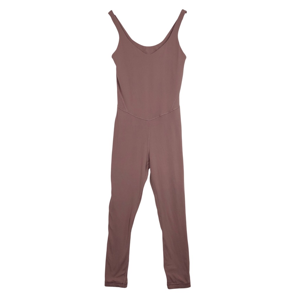 Lululemon Align Bodysuit Nulu V-Neck Yoga Jumpsuit Mauve Pink AS IS
